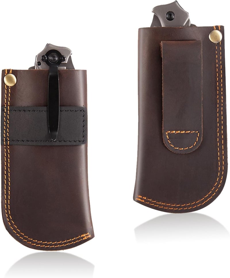 QEES Leather Knife Sheath for Belt,Pocket Knife Holder,Heavy Duty Folding Knife Sheath Belt Holder,Knife Holster EDC Knife Case Folding Pocket Knife sheaths Gift for Men. - Image 1